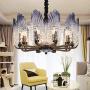 Crystal Chandelier Gradient Color Pendant Light Glass Lampshade Chandelier Modern Hanging Ceiling Light Fixture Metal Hanging Lamp for Dining Living Rooms Kitchen