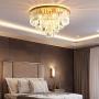 Modern K9 Crystal Chandelier Lighting, Luxury Gold Crystal Ceiling Chandelier with Remote, Crystal Flush Mount Ceiling Light Fixture for Island Dining Room Bedroom Living Room (Dia 23 Inch)