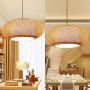 LITFAD Antique Lantern Pendant Lighting Rattan Single Light Weaving Natural Wooden Ceiling Hanging Light Beige Ceiling Fixture with Adjustable Cord for Dining Room Living Room Restaurant - 23.5''