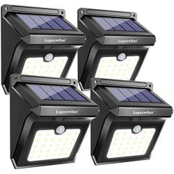 28 LEDs Solar Lights Outdoor, Luposwiten Solar Motion Sensor Lights Wireless Security Lights, 400 Lumen Waterproof Solar Powered Lights for Steps Yard Garage Porch Patio（4-Pack）