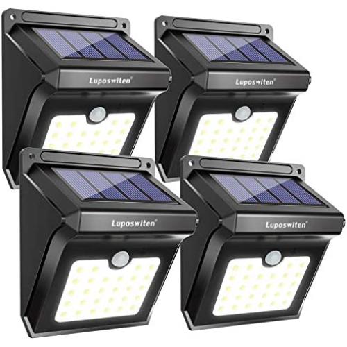 28 LEDs Solar Lights Outdoor, Luposwiten Solar Motion Sensor Lights Wireless Security Lights, 400 Lumen Waterproof Solar Powered Lights for Steps Yard Garage Porch Patio（4-Pack）