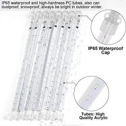 GPODER Falling Rain Lights 30CM, 8 Waterproof Tubes Meteor Lights, 288 LEDs Meteor Shower Lights for Christmas Outdoor Garden House Window Xmas Tree Decoration(Blue)