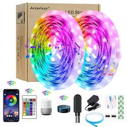 Arzerlize LED Strip Lights 32.8ft 300LEDs WiFi Connect Waterproof Smart RGB LED Strip Lights for Bedroom Music Sync Color Changing Rope Tape Lights for Party Indoor Outdoor APP Control with Remote