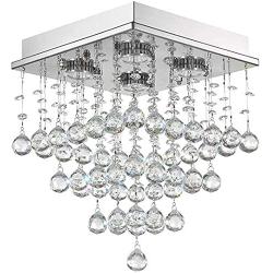 Mini Crystal Raindrop Chandelier Modern Flush Mount Ceiling Light for Foyer Hallway Dining Room.