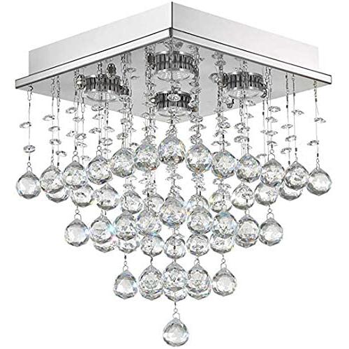 Mini Crystal Raindrop Chandelier Modern Flush Mount Ceiling Light for Foyer Hallway Dining Room.