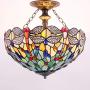 Tiffany Ceiling Fixture Lamp Semi Flush Mount Light W16H15 Inch Green Yellow Stained Glass Dragonfly Shade S128 WERFACTORY Parent Lover Kid Living Room Bedroom Study Office Island Bar Hallway Dining