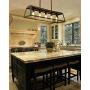 Eapudun 38-Inch 5-Light Kitchen Island Lighting, Farmhouse Linear Chandelier for Dining Room Pool Table Pendant Light Fixture, Matte Black and Wooden Finish, PDA1272-FBDT
