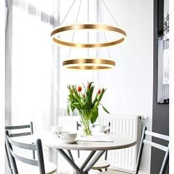 AKEELIGHTING Contemporary Led Chandeliers Gold Modern Pendant Lighting 2 Ring LED Dimmable Dining Room Lighting with Remote for Bedroom Neutral White 4000k