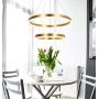 AKEELIGHTING Contemporary Led Chandeliers Gold Modern Pendant Lighting 2 Ring LED Dimmable Dining Room Lighting with Remote for Bedroom Neutral White 4000k