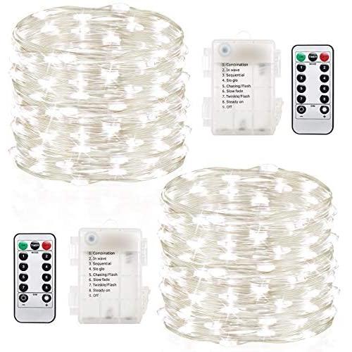 GDEALER 2 Pack Fairy Lights Christmas Decor 20 Ft 60 Led Battery Operated Christmas Lights with Remote Waterproof Twinkle Lights 8 Modes Firefly String Lights for Party Bedroom Wedding Decorations