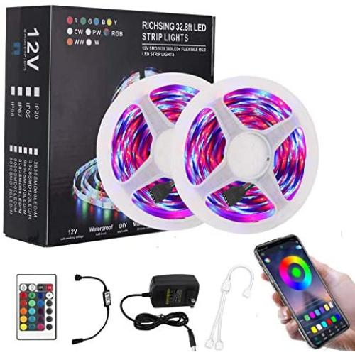 LED Strip Lights Bluetooth Waterproof LED Light Strip 32.8ft App and Remote Control LED Lights Bluetooth Timming&Muisc Sync Lights for Room Party