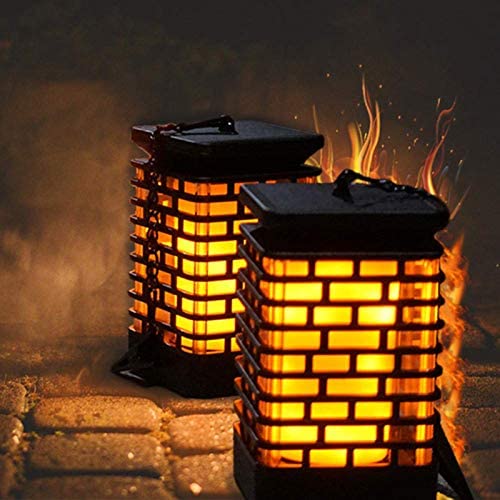 Arzerlize Solar Lanterns Lights Outdoor, 2/P Homey Solar Garden Lights Realistic Flame, Hanging Lantern for Patio, Outside Landscape Easter Yard Art Waterproof Auto On/Off Yellow