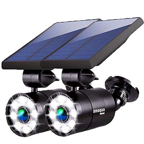 Solar Motion Sensor Lights Outdoor 1400-Lumen 9-Watt(110W Equ.) Aluminum Solar Flood Security Spotlight for Garden Driveway Garages Doorways Decks and Porches, 2-Year 100% FREE Warranty(Black 2 Pcs)