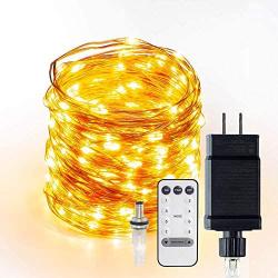 LED String Lights 66ft 200 LEDs Fairy Lights Plug in Extendable Waterproof Dimmable Outdoor/Indoor Starry String Lights, Warm White Copper Wire String Lights with Remote for Wedding Garden Room Patio