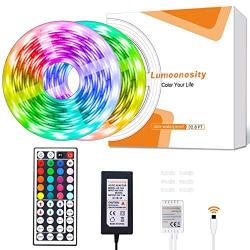 Lumoonosity LED Strip Lights. 32.8ft 12V Flexible LED Light Strips Kit. RGB Color Changing LED Lights for Bedroom, Room, Kitchen, Bar, Home, Indoor Decoration with 44 Keys Remote Controller