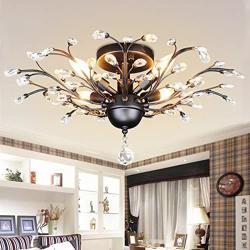 SEOL-LIGHT Vintage Crystal Branches Chandeliers Black Ceiling Light Flush Mounted Fixture With 4 Light 160W