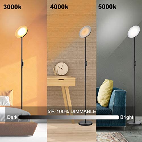 Floor Lamp,30W/2400LM Sky LED Modern Torchiere 3 Color Temperatures Super Bright Floor Lamps-Tall Standing Pole Light with Remote & Touch Control for Living Room,Bed Room,Office（Black）