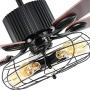Retro Industrial Ceiling Fan with Light 5 Wood Reversible Blade Vintage Reversible Ceiling Fan 3 Speed Vintage Cage Chandelier Fan with Remote Control for Restaurant Bedroom Living Room (52 Inch)
