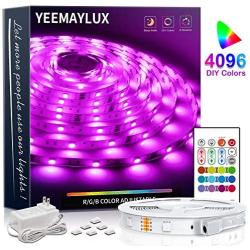 YEEMAYLUX LED Strip Lights 16.4ft 4096 DIY Color changing 5050 RGB 150 LEDs light strip kit with Remote and Hidden Controller Easy Installation for TV backlight,Room and Bedroom Multicolor Decoration.