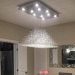 Moooni Modern Rectangular Raindrop Crystal Ceiling Lighting Fixture Pendant Chandelier LED Light for Dining Rooms Rectangle Chandeliers L40'' x W20'' x H36''
