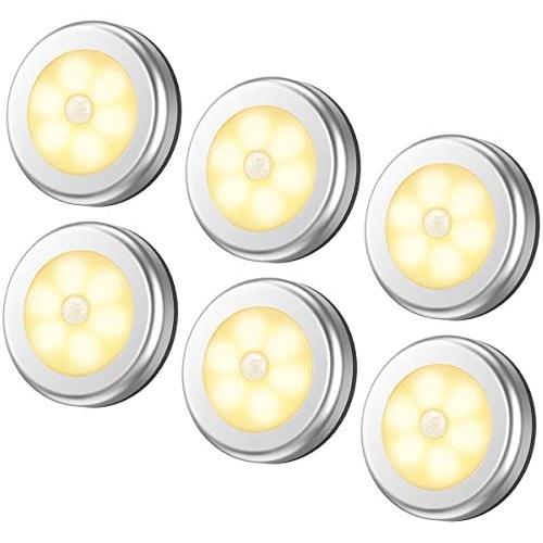 AMIR Upgraded Motion Sensor Light, Cordless Battery-Powered LED Night Light, Stick-Anywhere Closet Lights Stair Lights, Puck Lights for Hallway, Bathroom, Bedroom, Kitchen (Warm White - Pack of 6)