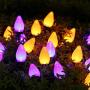 HAYATA C7 Bulbs Halloween String Lights 50 LED 24ft Strawberry Light for Outdoor, Indoor Decor - Fairy Lighting for Patio, Lawn, House, Bedroom, Window, Halloween Party Decorations, Purple Orange