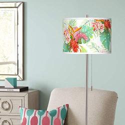 Tropical Floor Lamp Brushed Nickel Island Floral Printed Giclee Pattern Drum Shade for Living Room Reading Bedroom - Giclee Glow