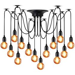 LAMPUNDIT 14-Light Chandelier, Adjustable DIY Ceiling Spider Pendant Lighting, Industrial Hanging Light Fixture (Each with 6ft Wire)