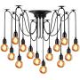 LAMPUNDIT 14-Light Chandelier, Adjustable DIY Ceiling Spider Pendant Lighting, Industrial Hanging Light Fixture (Each with 6ft Wire)