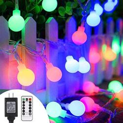 Globe String Lights, 49ft 100 LED Plug in String Lights with 29V Low Voltage &Timer& Memory Function & 8 Modes Fairy Lights for Christmas Garden Patio Indoor Outdoor Bedroom,End-to-End,UL Certified