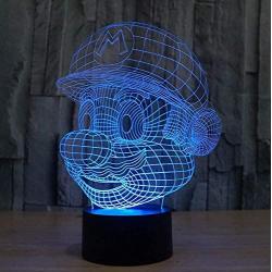 IKEY 3D Mario Night Light Touch Switch Table Desk Optical Illusion Lamps, 7 Color Changing Lights with Acrylic Flat & ABS Base & USB Cable