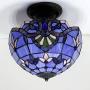 Tiffany Ceiling Fixture W12H11 Inch Semi Flush Mount Light Blue Purple Lavender Stained Glass Baroque Shade WERFACTORY Lamps Kid Living Room Bedroom (S003C Series) Tiffany Ceiling Fixture W12H11 Inch Semi Flush Mount Light Blue Purple Lavender Stained Glass Baroque Shade WERFACTORY Lamps Kid Living Room Bedroom (S003C Series)