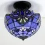 Tiffany Ceiling Fixture W12H11 Inch Semi Flush Mount Light Blue Purple Lavender Stained Glass Baroque Shade WERFACTORY Lamps Kid Living Room Bedroom (S003C Series)
