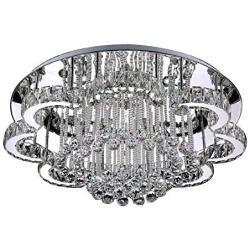 Bagood Modern 23.6'' K9 Crystal Raindrop Chandelier Lighting Flush Mount Lamp LED Dimming with Remote Ceiling Light Fixture Pendant Lamp for Dining Room Bedroom Living Room