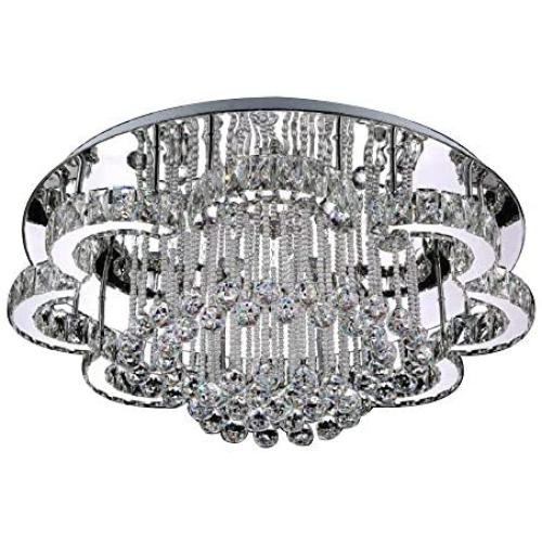 Bagood Modern 23.6'' K9 Crystal Raindrop Chandelier Lighting Flush Mount Lamp LED Dimming with Remote Ceiling Light Fixture Pendant Lamp for Dining Room Bedroom Living Room