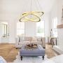 NOXARTE Modern Circular Chandelier Gold 2 Rings LED Pendant Light Acrylic Light Fixture for Dining Room Living Room Bedroom