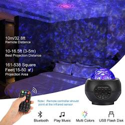 LUNSY Starry Night Light Projector 3 in 1, Built-in Music Speaker, LED Nebula Cloud/Moving Ocean Wave Projector for Bedroom Birthday Ambiance Party