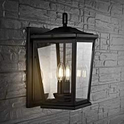 Safavieh PLT4012A Morla 2-Light Black Wall (LED Bulb Included) Outdoor Lantern