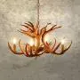 LAKIQ Rustic Vintage Resin Hanging Chandelier Lighting Fixture with Deer Horn Shape 4/6 Lights Antique Farmhouse Pendant Ceiling Light Candle Shape for Dining Room Living Room Restaurant (4 Lights)