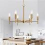 Chandelier Contemporary 6 Lights Brushed Brass Modern Pendant Lighting Ceiling Light Fixture, Indoor Candle 21'' Chandelier for Dining Room, Bedroom, Living Room, Kitchen,Foyer and Entryway