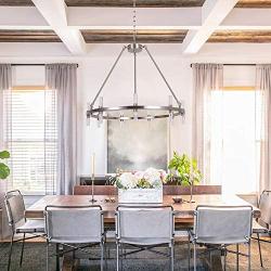 MEEROSEE Nickel Chandelier Modern LED Chandeliers D29.52'' Acrylic Shade 18 Lights Round Farmhouse Dining Room Pendant Lighting Fixture for Island Kitchen Living Room Dimmable