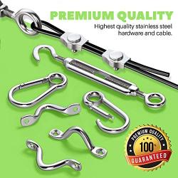 String Light Hanging Kit with Zip Ties For Easy Professional DIY Suspension of Indoor and Outdoor Globe Lights | 164 feet Stainless Steel Guide Wire Cable With Heavy-Duty Mounting Hardware