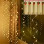 Curtain Lights, USB Copper Wire Curtain Light 3M 3M 300 LEDs Fairy Curtain Lights With 8 Modes Window Curtain String Remote Control Backdrop Lights for Bedroom Patio In/outdoor Decoration Warm White