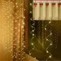 Curtain Lights, USB Copper Wire Curtain Light 3M 3M 300 LEDs Fairy Curtain Lights With 8 Modes Window Curtain String Remote Control Backdrop Lights for Bedroom Patio In/outdoor Decoration Warm White