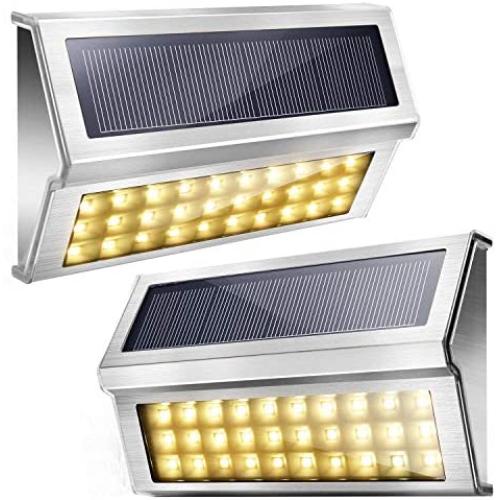 Upgraded 30 LED Solar Step Lights JACKYLED Outdoor Solar Stair Lights Waterproof Solar Powered Deck Lights Stainless Steel 3000K Warm Light Security Lights for Path Fence Patio Wall Dock 2-Pack