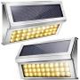 Upgraded 30 LED Solar Step Lights JACKYLED Outdoor Solar Stair Lights Waterproof Solar Powered Deck Lights Stainless Steel 3000K Warm Light Security Lights for Path Fence Patio Wall Dock 2-Pack