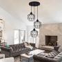 bgLight Industrial Semi Mount Pendant Light, 3 -Light Cage Haning Light Cluster Ceiling Chandeliers Pendant Lighting Fixture for Kitchen Isand, Dining Room,Living Room,Stariway -Black