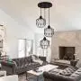 bgLight Industrial Semi Mount Pendant Light, 3 -Light Cage Haning Light Cluster Ceiling Chandeliers Pendant Lighting Fixture for Kitchen Isand, Dining Room,Living Room,Stariway -Black