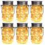 GIGALUMI Hanging Solar Mason Jar Lights, 6 Pack 30 Led String Fairy lights Solar Lanterns Table Lights, 6 Hangers and Jars included. Great Outdoor Lawn Decor for Patio Garden, Yard and Christmas Décor