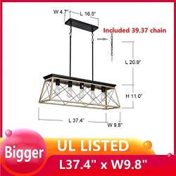 DEARLAN Rectangular Chandelier Farmhouse Chandeliers Rustic Metal Modern Linear 5 Lights Island Ceiling Lighting Fixture Industrial Pendant Light for Dining Room Kitchen Living Room L37.4''